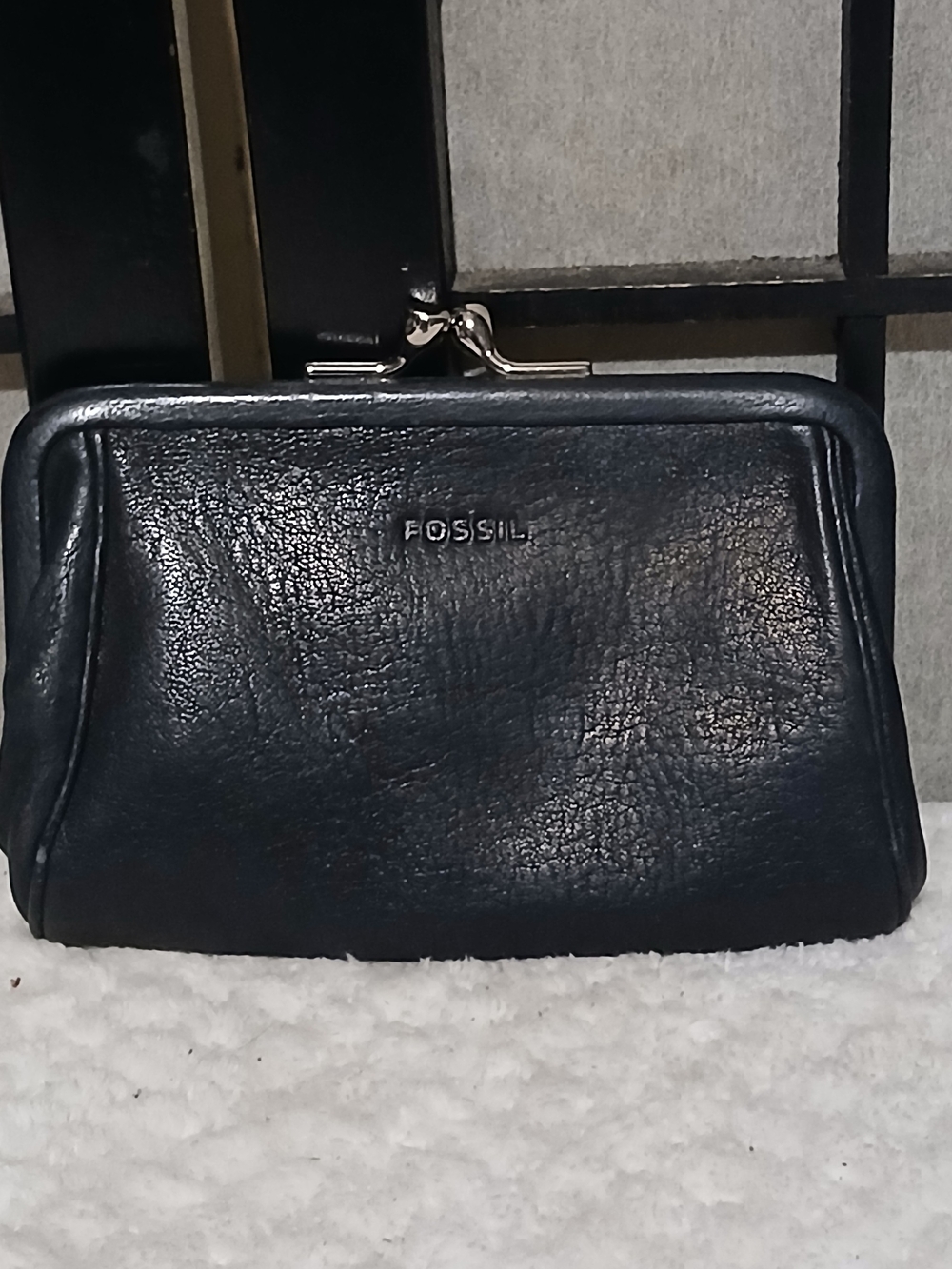 Fossil Black Leather Kiss-Lock Clutch